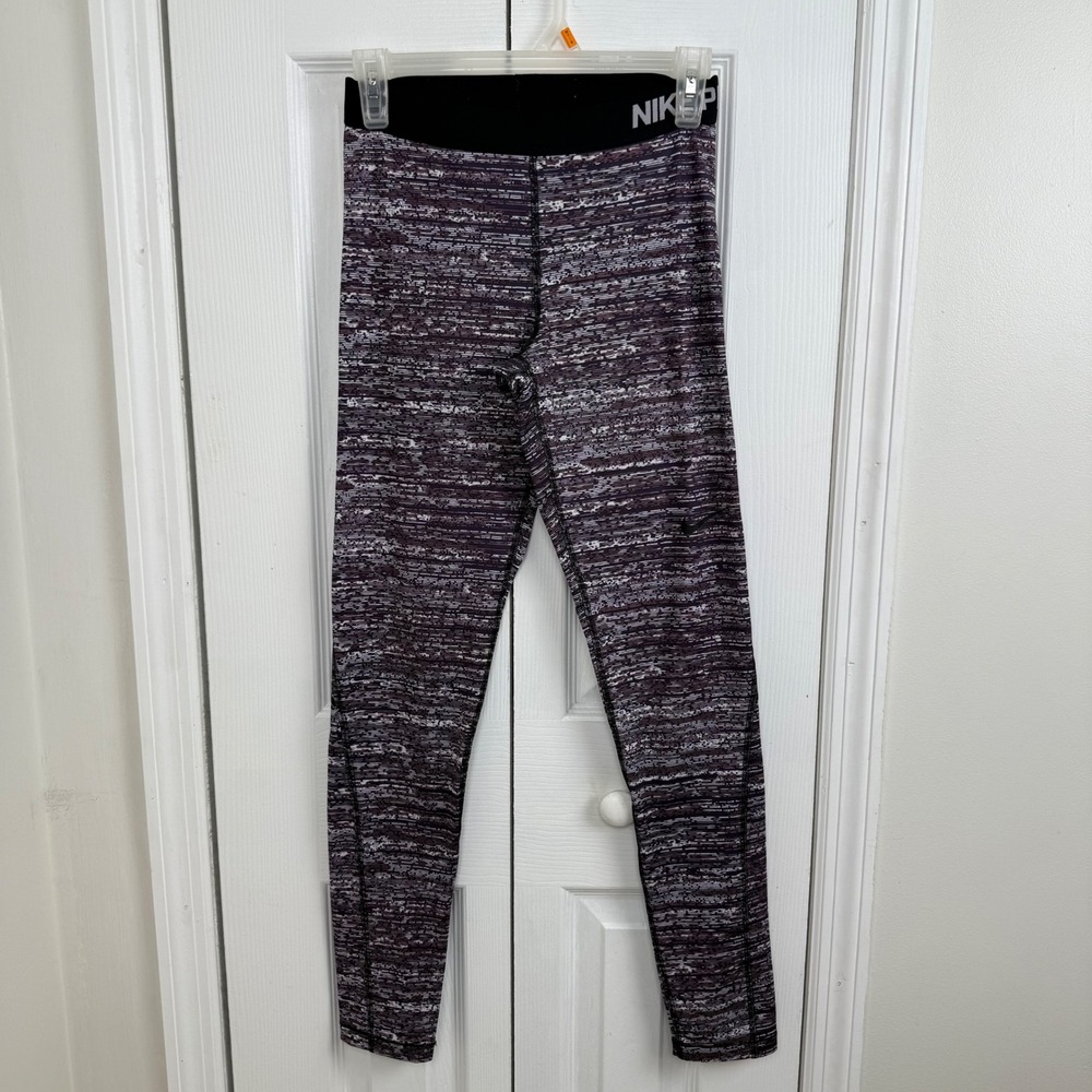 Nike Pro‎ Dri Fit Womens Medium Leggings Purple Abstract Print Athletic Gym